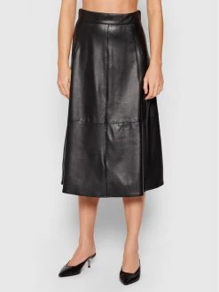 Η καλύτερη συμφωνία ⌛ Marella Γυναίκες Midi Φούστα από απομίμηση δέρματος Omelia 37760118 Μαύρο Regular Fit ????
