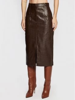 Best Pirce ???? Marella Γυναίκες Midi Φούστα από απομίμηση δέρματος Sequoia 31060126 Καφέ Regular Fit ????